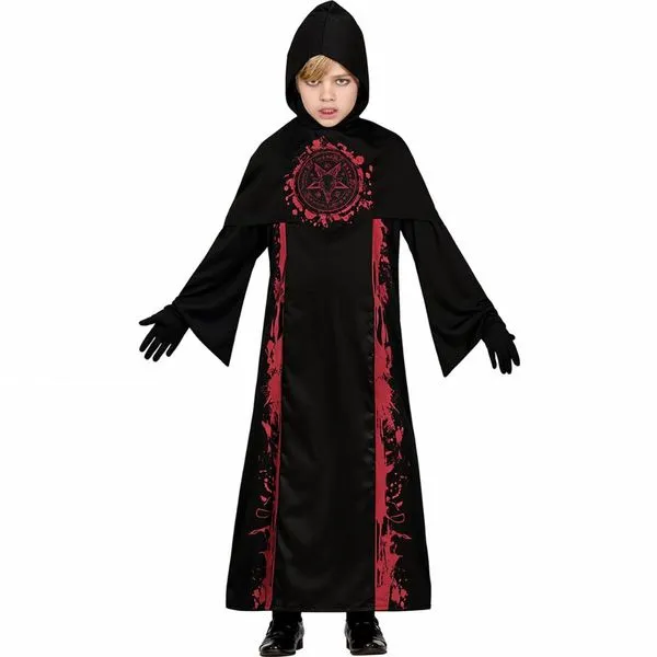 Fantasia Maçonaria Halloween Infantil Túnica Preta com Capuz Mestre de Ritual G / Preto