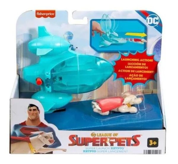 Liga Dos Super Pets Krypto Super Cão Com Veiculo Lançador Faça o Krypto Voar Fisher Price