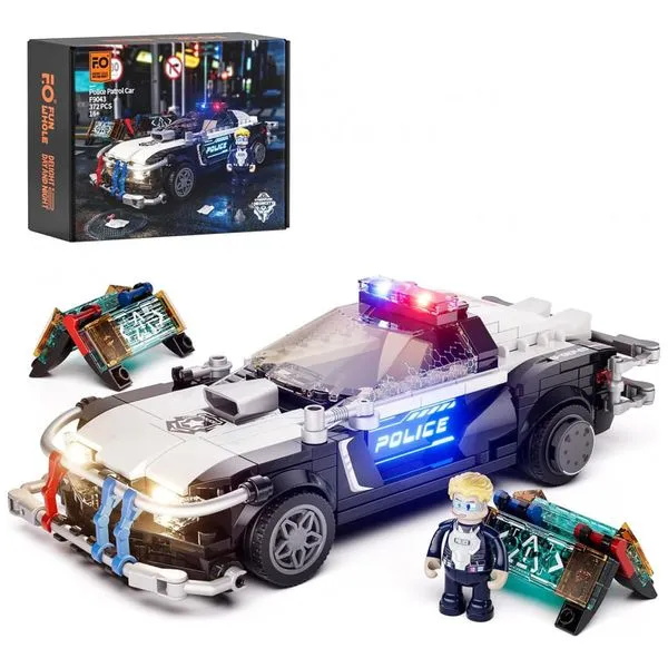 Carro de Patrulha FUNWHOLE Cyberpunk Preto com Iluminação LED, 372 Peças, Design Futurista, Modelo F9043
