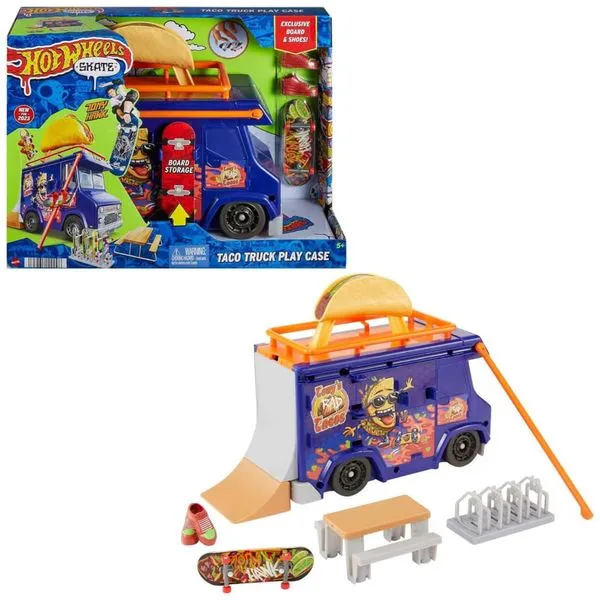 Caminhão de Taco com Pista de Skate de Dedo e 1 Par de Tênis Removíveis, Hot Wheels ND