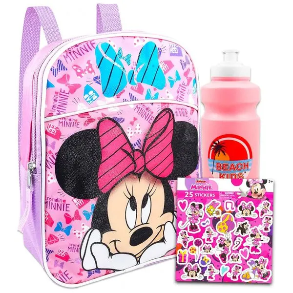 Mini Mochila Escolar Infantil 30cm Disney Minnie Mouse 3 Peças, Rosa 110v