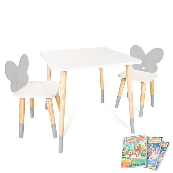 Kit Mesa e 2 Cadeiras Infantil Borboletinha G Cinza