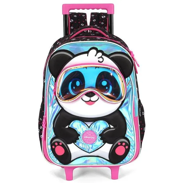 Mochila de Rodinhas Com Alça Luxcel Up4You Panda Pink Preto Único
