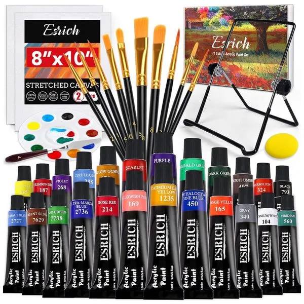 Kit de Pintura Conjunto Artístico com 30 Peças, Inclui 12 Tintas, ESRICH 30cm Easel set, Preto 110v