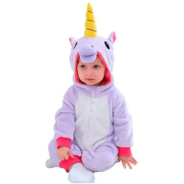 Pijama Unicórnio Infantil Bebê Macacão Kigurumi 1 A 2 Anos ´P / Lilás