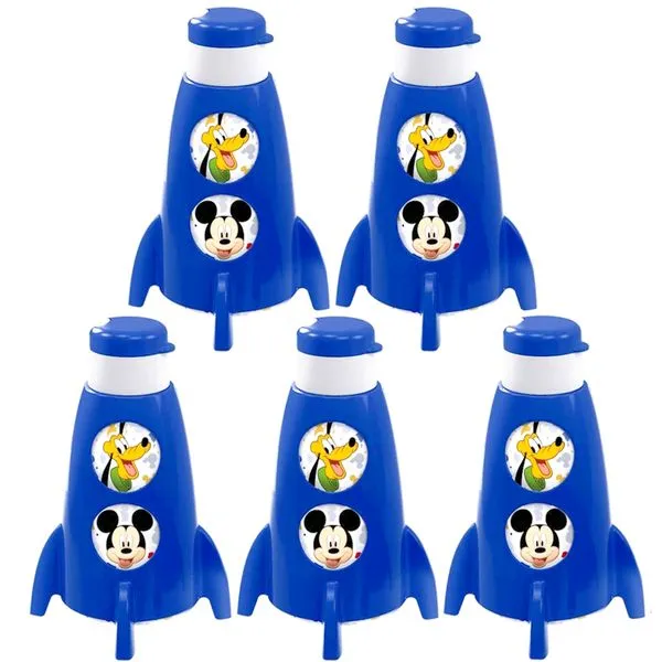 5 Garrafinhas Foguete Estampa do Mickey Astronauta p/ Sacolinha Surpresa Aniversário