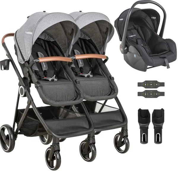 Carrinho Kiddo para Gemeos com Bebe Conforto Cosmos Grafite