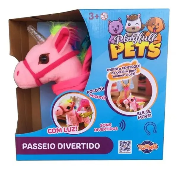 Unicornio Rosa Play Full Pets Coleira Com Controle - C/Som , Luz e Movimento - Toyng