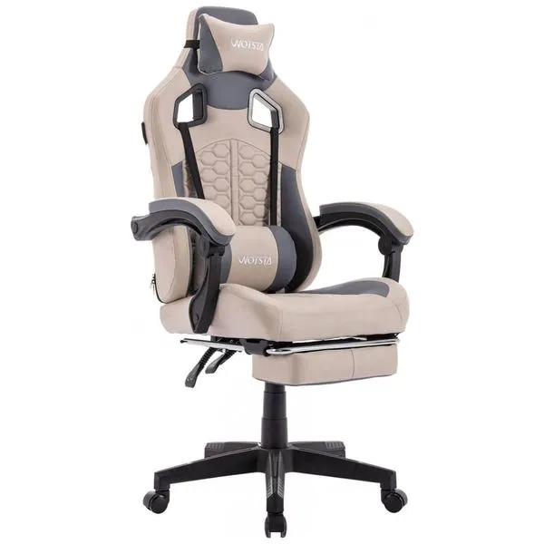 Cadeira Gamer Reclinável e Giratória com Apoio para os Pés e Cabeça, WOTSTA , Preta e Azul