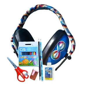 Abafador de Ruídos Infantil para Meninos com Kit Lápis de Cor, Cola e Apontador