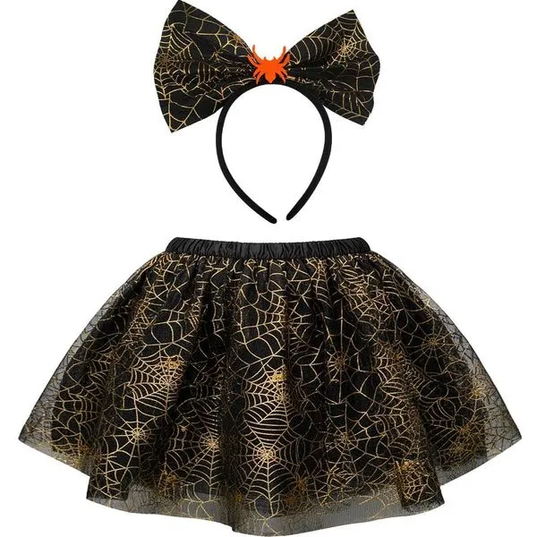 Fantasia Halloween Infantil pra Menina Kit Bruxa Saia e Tiara 2 a 8 anos Preto