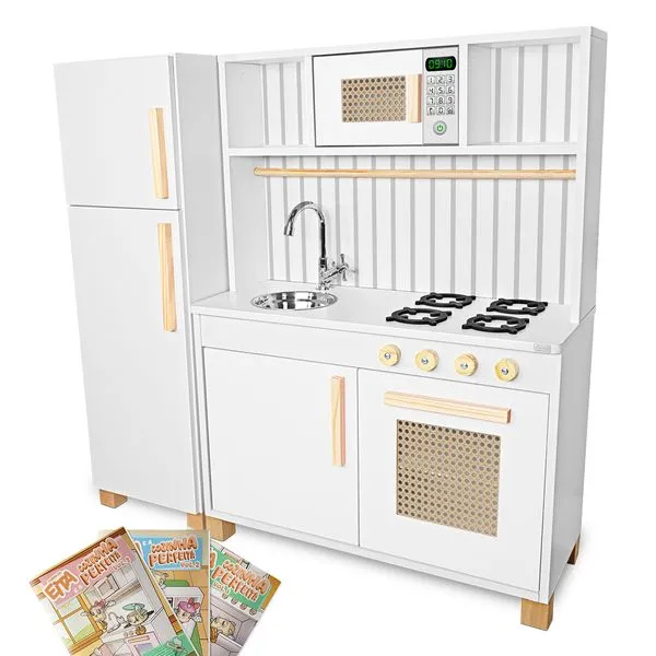 Kit Cozinha Infantil Retro com Geladeira Branco