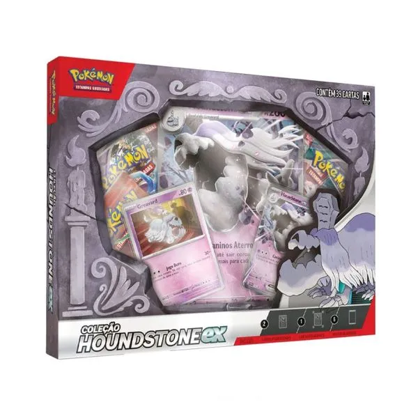 Pokémon TCG Coleção Houndstone ex com 39 Cartas, Boosters, 2 Cartas Holográficas e Código