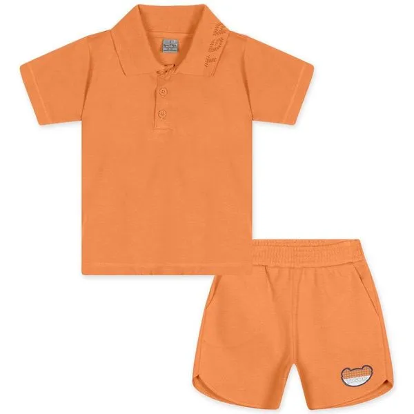 Conjunto Curto Tigor T Tigre Camiseta Polo e Bermuda Laranja 1