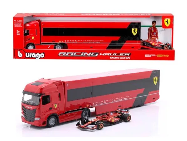 Caminhão Carreta Iveco S-Way 570 + Ferrari F1 SF24 - Charles Leclerc #16 - Formula 1 2024 - 1/43 - Bburago