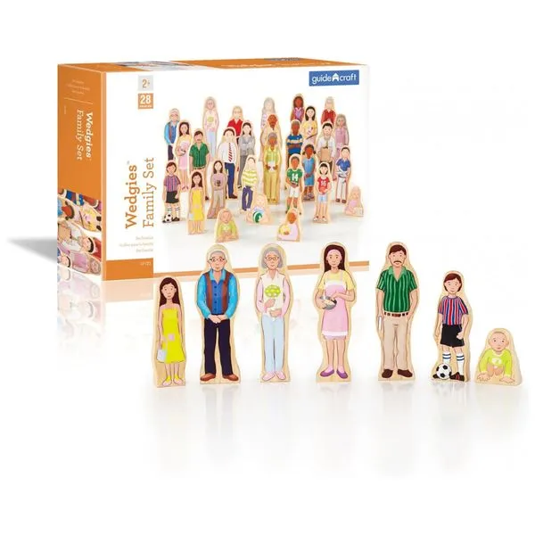 Conjunto de figuras em madeira Guidecraft Wedgies Multicultural Family Set com 28 personagens