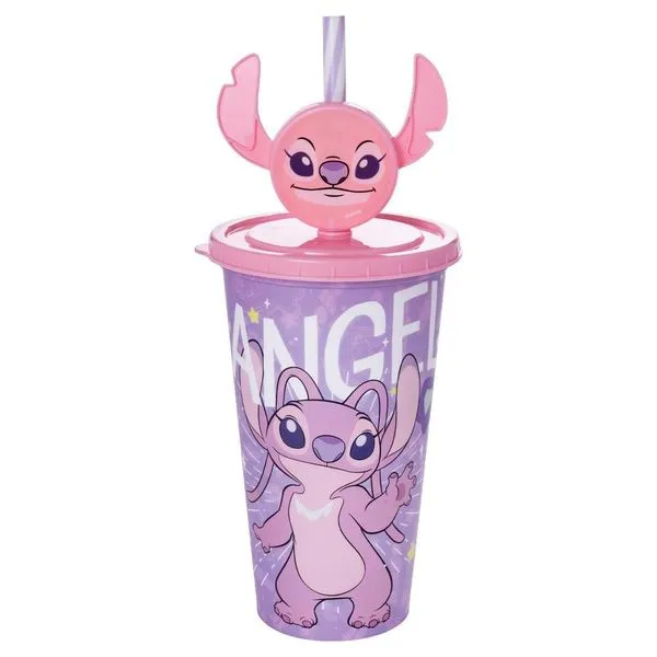 Copo para Meninas Angel Stitch com Canudo Decorado 500ml