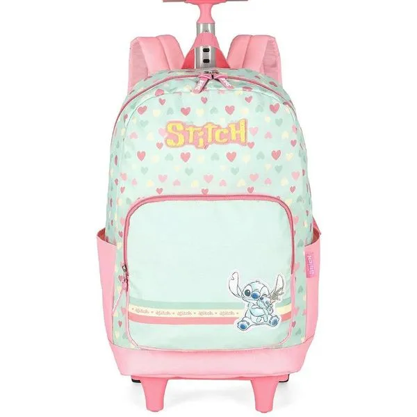 Mochila de Rodinhas Com Alça Luxcel Stitch Corações Verde Único
