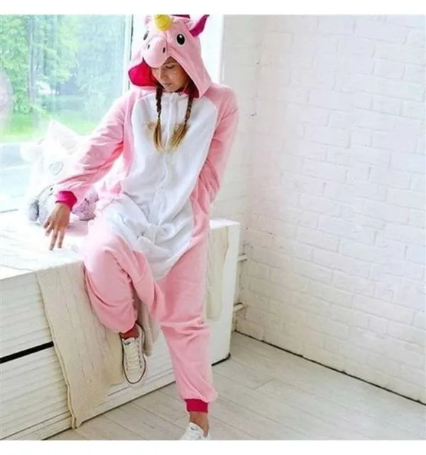Pijama Unicórnio Infantil E Adulto Macacão Kigurumi Cosplay G / Rosa