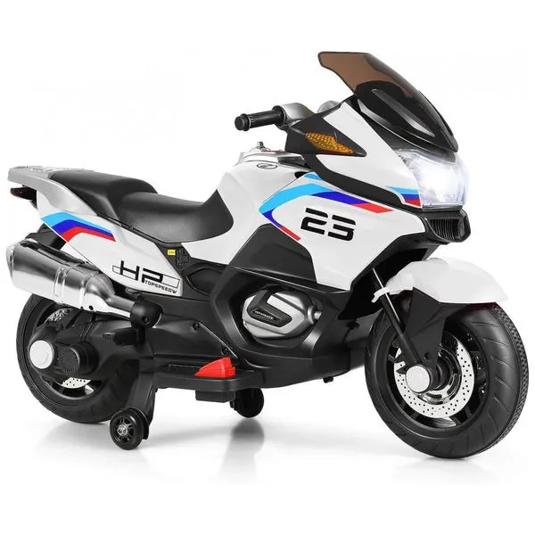 Moto Elétrica Infantil 12V Recarregável com Música e Luzes, até 6 km por hora, Branca, 3, COSTZON, Branco 110v