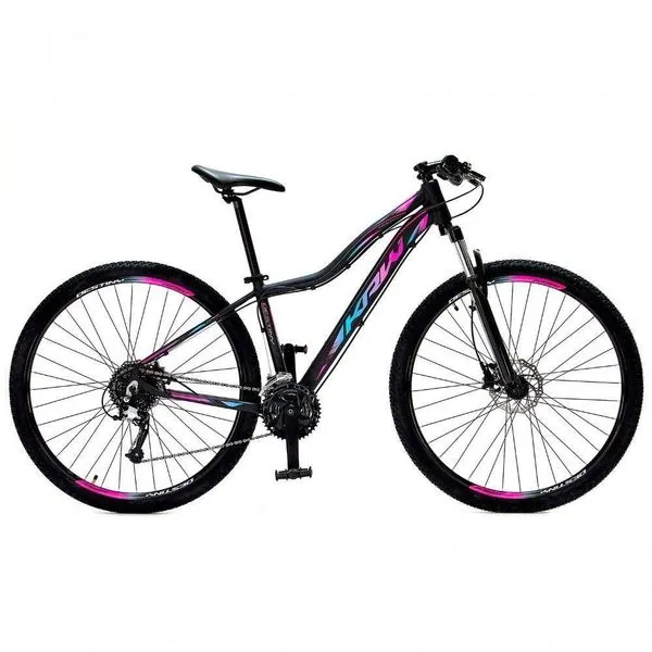 Bicicleta Aro 29 Krw Alumínio 27 Vel Freio Hidráulico Suspensão Com Trava S9 15.5 Preto-Rosa E Azul