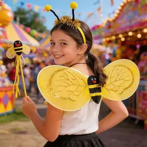 Asa de Abelha Fantasia Infantil pra Menina de Carnaval e Escola Kit Asa Abelhinha Tiara e Varinha