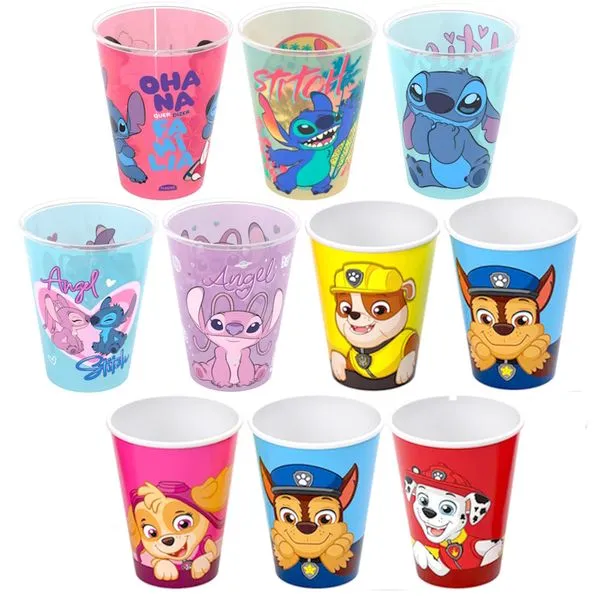 10 Copos Estampado do Stitch e Patrulha Canina 320ml Infantil para Base de Ovo e Páscoa Caseiro