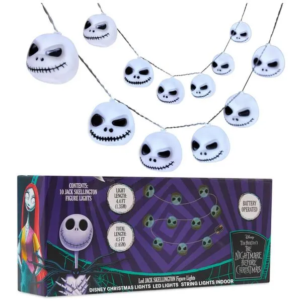 Luzes de Fada LED Disney The Nightmare Before Christmas Jack Skellington, 10 Luzes, 165 cm, Pilhas AA, Decoração Natalina