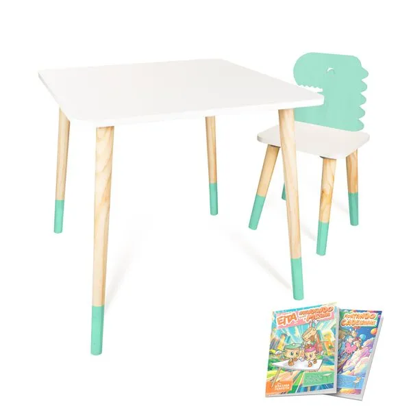 Kit Mesa e Cadeira Infantil Dinossauro G Verde Claro
