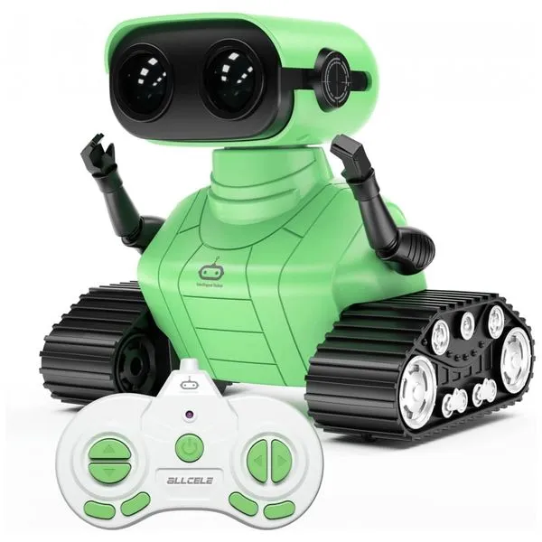 Robô Programável com Controle Remoto, Música e LED para Crianças de 3 Anos ou Mais, ALLCELE, Verde