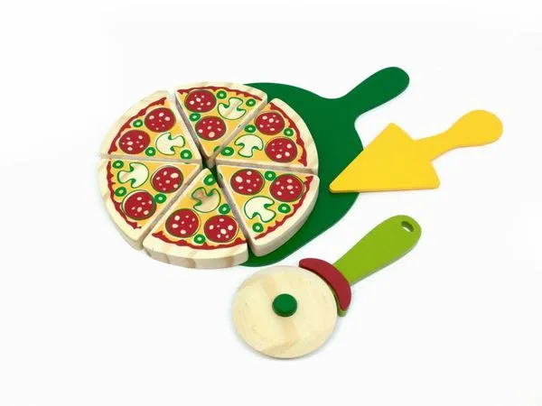 Coleção comidinhas! Kit Pizza - Newart 8 peças de madeira