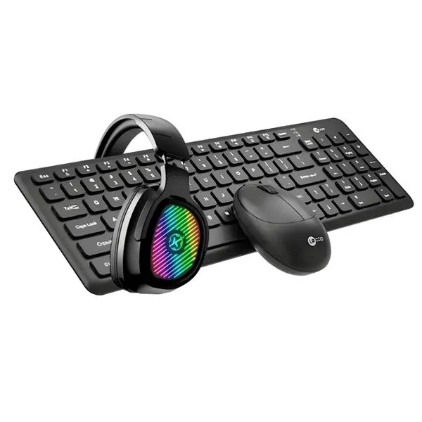 Kit Wireless Teclado Mouse 1200DPI Headset RGB sem Fio Preto
