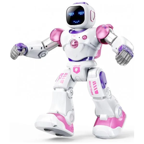 Brinquedo Robô Roku Programável e Interativo com Controle de Voz e de APP, para Crianças de 4 a 9 Anos, Rosa