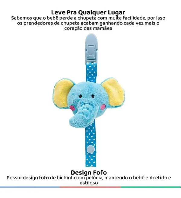 Prendedor De Chupeta Safari Elefante Buba 6699