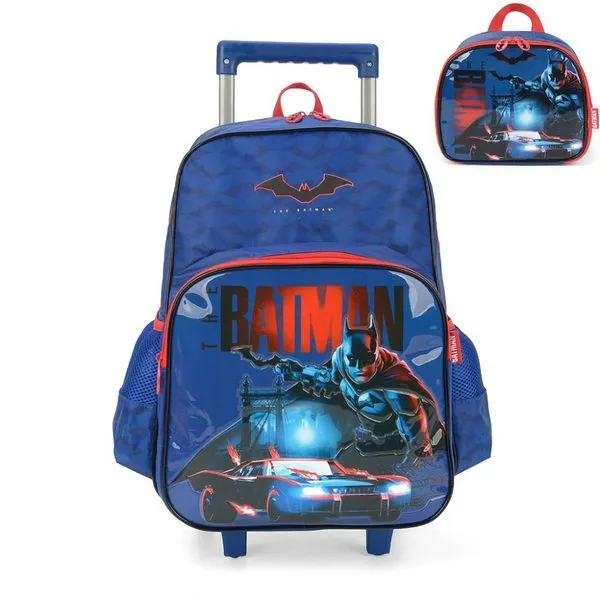 Kit Mochila de Rodinhas e Lancheira Luxcel Batman Azul Único