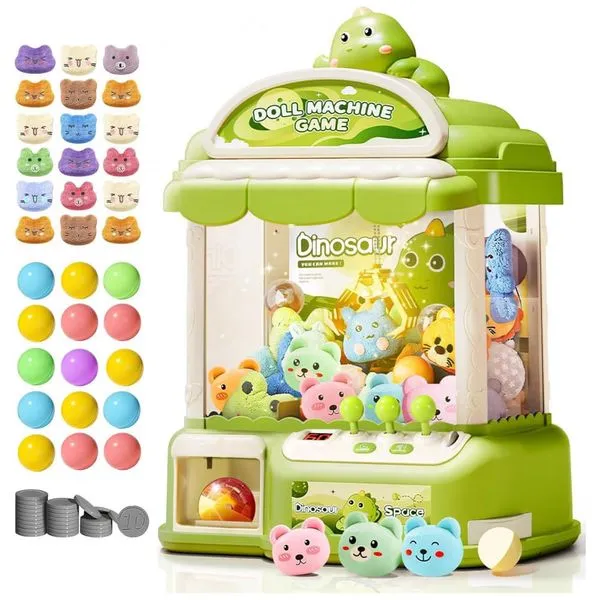 Máquina de Garra Verde MIAOKE – Mini Arcade Infantil com 30 Prêmios, 20 Ovos-Surpresa, Luzes LED e Música Ajustável