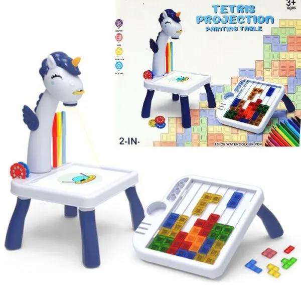 Brinquedo Mesinha De Pintura Unicórnio Com Projeção Tetris Azul
