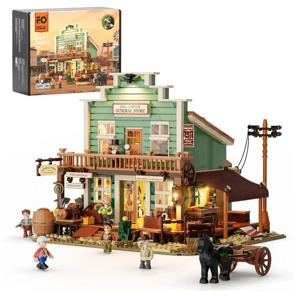 FUNWHOLE Western General Store - Conjunto de Blocos de Montar 1895 Peças - Velha Loja do Velho Oeste para Adultos e Amantes do Oeste