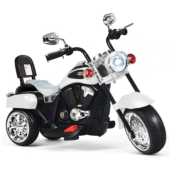 Moto Elétrica Infantil a Bateria 6V 3 Rodas com Sons e Luzes, Idade Rec 3 a 5 Anos, Branca, HONEY JOY, Branco 110v