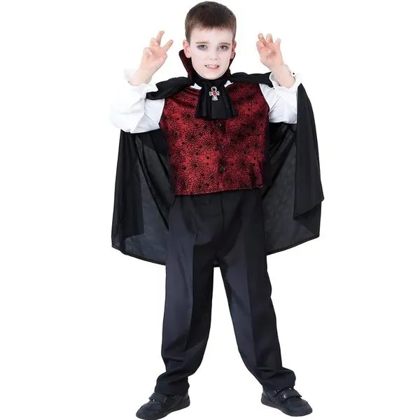 Fantasia Vampiro Infantil de Halloween Com Capa Imponente Super Luxo Era Victoriana Preto
