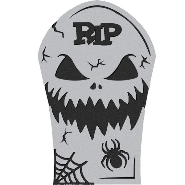 Decoração Halloween Cemitério Painel Lápide RIP EVA 3D Grande 53cm com Rosto Assustador -