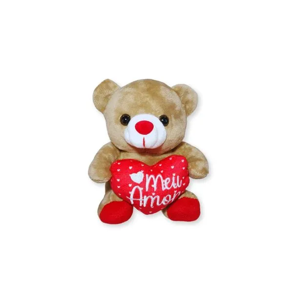 Urso de Pelúcia com Coração Amor 16cm – Fofo, Romântico e Perfeito para Presentear