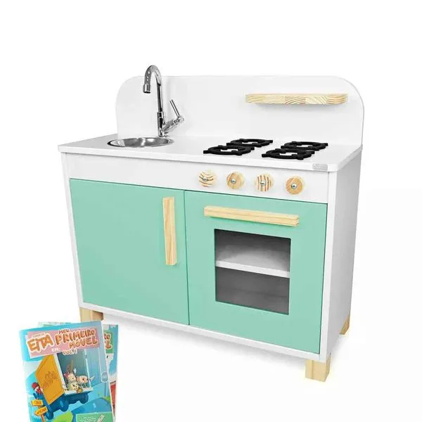 Kit Livro Cozinha Infantil de Madeira Compacta Verde