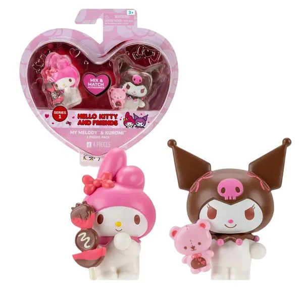 Pack com 2 Figuras Edição Especial Dia dos Namorados Sunny | My Melody & Kuromi Sanrio Licenciadas, Fofas e Perfeitas para Presentear com Amor