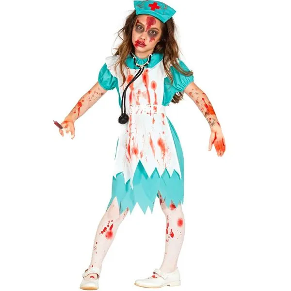 Fantasia Halloween Enfermeira Zumbi Infantil de Halloween pra Meninas M / AZUL