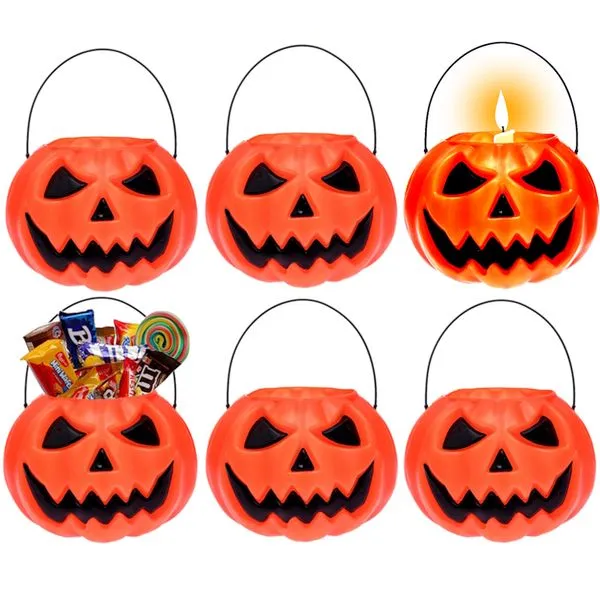 Kit 6 Potes de Abóbora Dia das Bruxas Halloween Decorativo para Doces e Festa