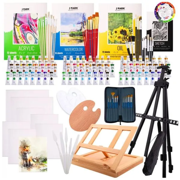 Kit de Pintura Conjunto Artístico com 139 Peças, Inclui 72 Tintas, J MARK, Preto 110v
