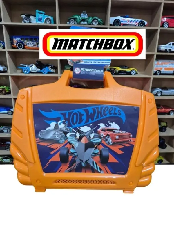 Maleta + 5 Carrinhos Hot Wheels ou matchbox em metal escala 1:64 - Escolher cor da Maleta) - Veículos Sortidos - 1magnus Laranja