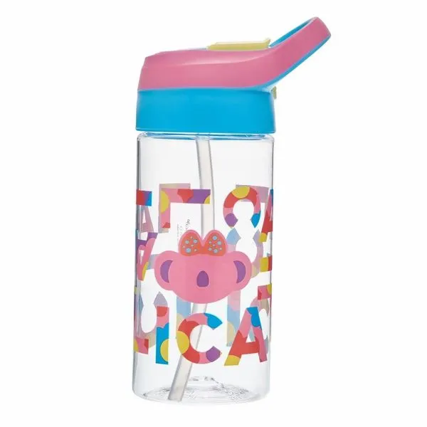Garrafa Plastica Com Canudo De Silicone 500ml Lilica Flowers