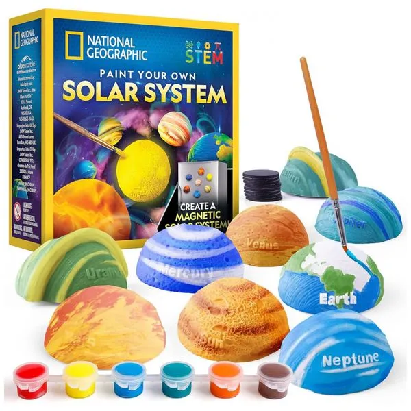 Kit de Pintura Magnética do Sistema Solar 3D National Geographic Multicolorido com Planetas e Sol, Tintas, Pincéis e Ímãs Educativos